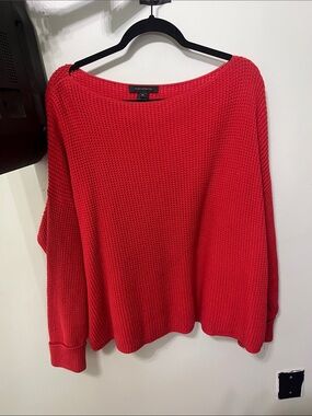French Connection Bright Red Scoop-Neck Waffle Sweater